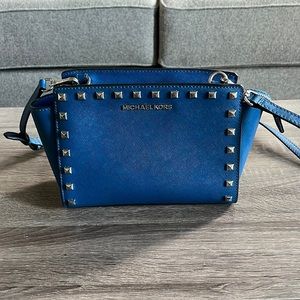 Michael Kors Selma Stud Small Top Zip Satchel Electric Blue/Silver